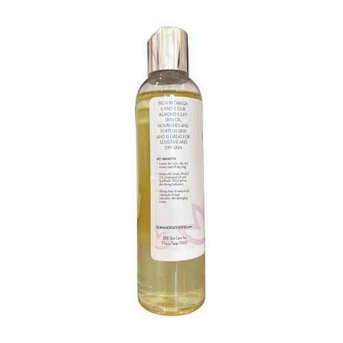 GLIMMER GODDESS Organic Sweet Almond Silky Skin Oil - Moisturizing Dry Skin, 48 Hour Hydration, Unisex 8 oz.