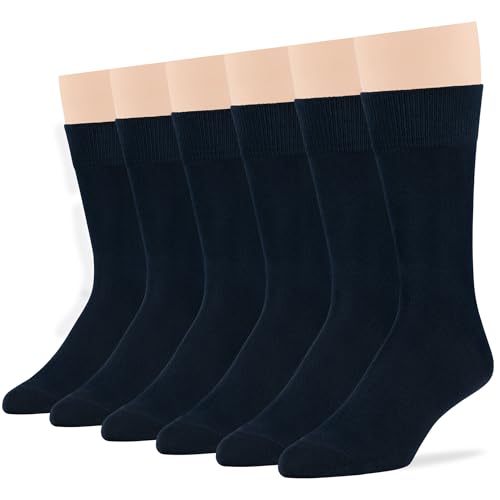 7BigStars Men Dress Socks 6 Pairs Crew Size 10-13 13-15 Soft Stay Up Fit Business Office Cotton Comfort
