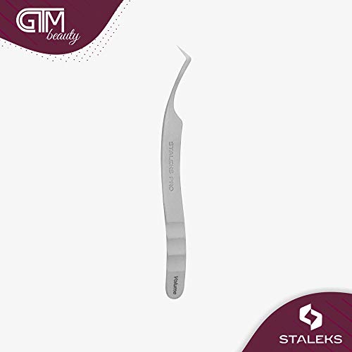 STALEKS PRO Expert 41 Type 2 Professional Eyelash Tweezers (L-Shaped 40¡Æ) ? Stainless Steel for 2D-8D Volume Lash Extensions & Enhanced Visibility