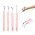 Fiber Tip Grip Lash Tweezers for Eyelash Extensions, Set of 4 Pcs Volume Boot 90 Degree Tweezers Eyelash Extension