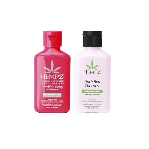 Hempz Mini Dark Red Cherries Lotion, Ultra Hydrating Moisturizer for Body, Hands and Feet 2.25 oz Mini Brazilian Berry Beauty Actives Lotion, Hydrating Moisturizer 2.25 oz.