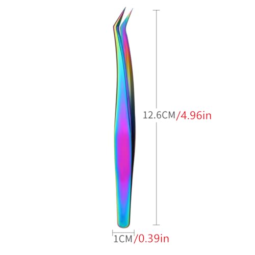 2 Pairs Rainbow Stainless Steel Curved Pointed Craft Tweezers with 2 Leather Bags for DIY Crafts, Precision Micro Tweezers for Eyelash Extensions, Electronics, and Laboratory Works