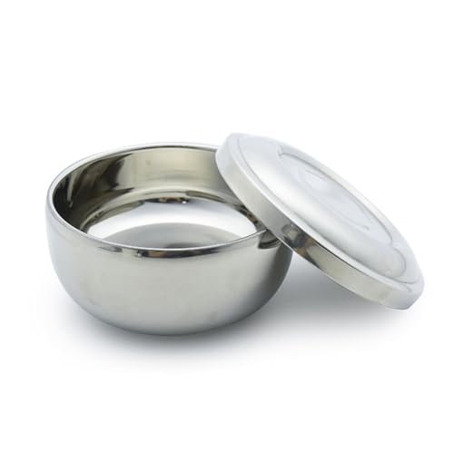 lasenersm 1 Piece Stainless Steel Shaving Soap Bowl with Lid Shaving Soap Mug Bowl Shaving Bowl Shaving Foam Bowl Shaving Cream Bowl For Men, 4.33 x 2.16 Inches, Silver
