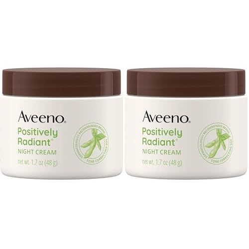 Aveeno Positively Radiant Moisturizing Face & Neck Night Cream with Tone Correcting Soy & Niacinamide,Night Cream Targets Dull Skin-& Evens Skin Tone-& Texture,Hypoallergenic,1.7 oz,(Pack of 2)