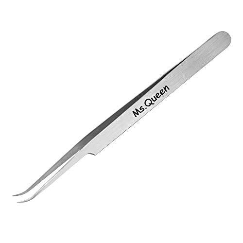 Ms.Queen Eyelash Extension Tweezers,Professional Curved Pointed Isolation Tweezers for Classic Individual Volume Mink Lash Extensions