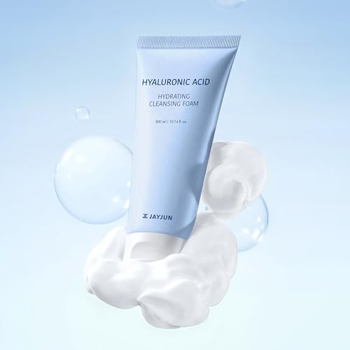 JAYJUN Hyaluronic Acid Hydrating Cleansing Foam 300 mL (10.1 fl. oz) - 8-Type Hyaluronic Acid Moisturizing Face Wash, Skin-Comfort Cleanser, Korean Hydrating Facial Cleanser