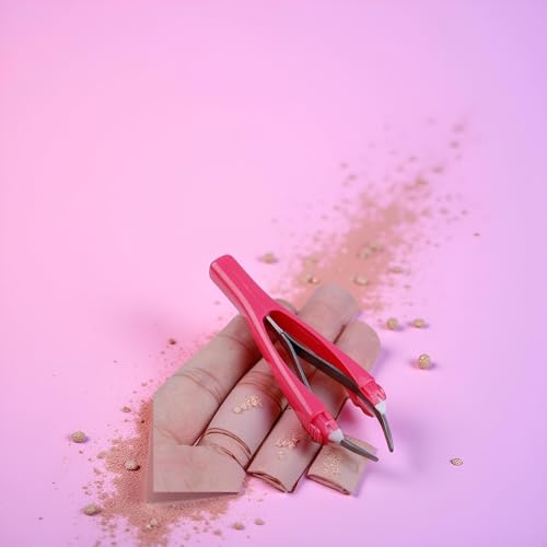 Pink Eyebrow Tweezer, Retractable Eyebrow Pinch Clip Clamps, Slant Tip Trimming Hair Removal Makeup Tool, Automatic Tweezer Tweezers