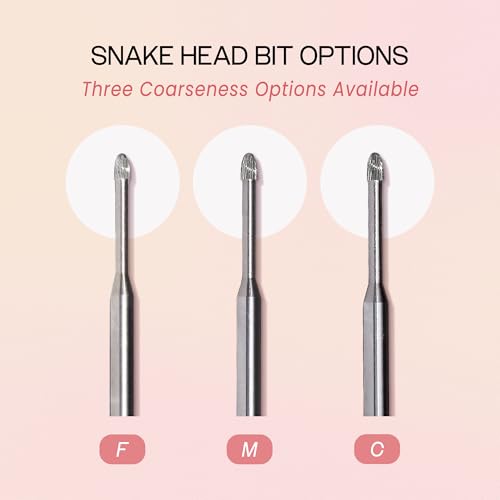 PANA 3/32" Carbide Cuticle Nail Drill Bit for Cuticle Cleaning, Dead Skin Removal, Gel Polish & Acrylic Removal, Under Nail Cleaner, Nail Salon, Manicure Tools (Snake Head - Silver, Medium)