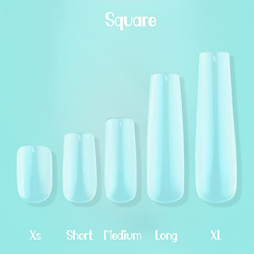 KIT Square Short | Perfect Soft Gel Intro Starter KIT NABulous | Professional Kit | Short Length | Salon Quality | Clear Full Cover Nail Tips (Square Short)