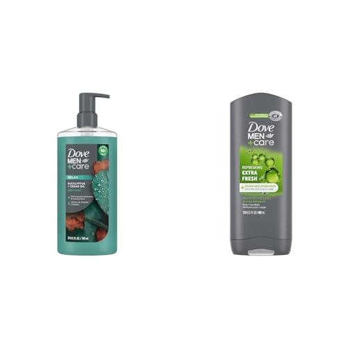 DOVE MEN + CARE Eucalyptus + Cedar Oil Body Wash 26 oz + Extra Fresh Body Wash and Face 13.5 oz Bundle for Healthier Skin