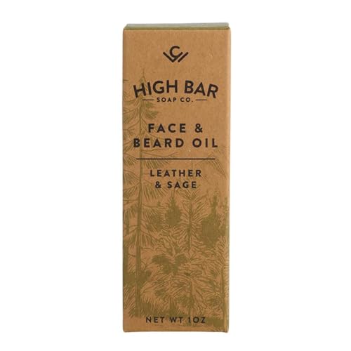 Vegan Leather & Sage Fragrance Face and Beard Oil, Natural Moisturizing, Vegan, Animal Fat Free, 1oz