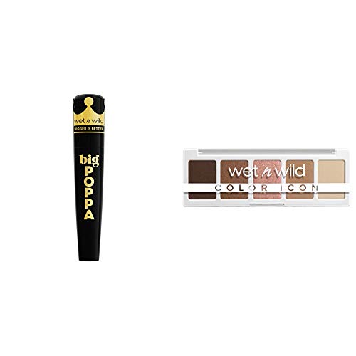 wet n wild Big Poppa Mascara, Blackest Black, 0.27 Fl Oz + wet n wild, Color Icon 5Pan Makeup Palette LongWear Vegan, Walking On Eggshells, 0.21 Ounce