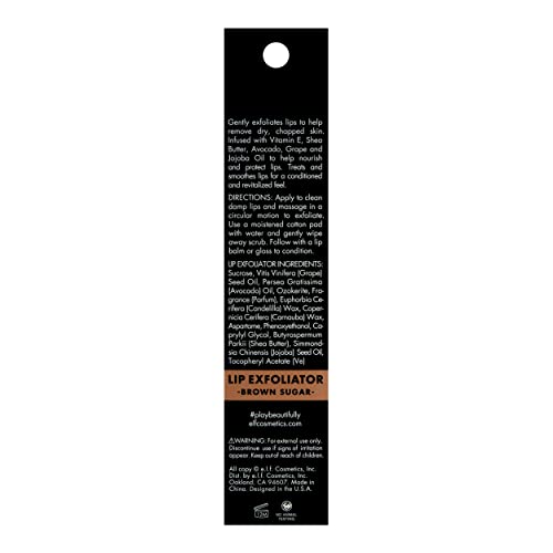 e.l.f. Lip Exfoliator, Smoothing, Conditioning, Easy To Apply, Removes Dry, Chapped Skin, Brown Sugar, Infused with Vitamin E, Shea Butter, Avocado, Grape and Jojoba Oils, 0.32 Oz