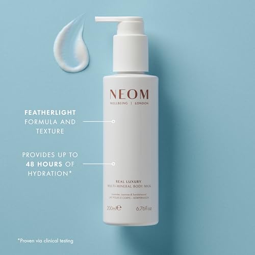 Neom- Multi-Mineral Body Milk 200ml (Lavender, Jasmine & Sandalwood) | Real Luxury | Magnesium, Rosehip Oil & Chia Seed Oil | Moisturise, Nourish & Replenish | Vegan