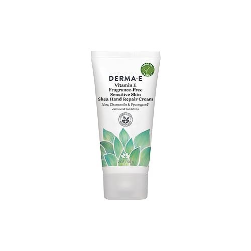 Derma E Vitamin E Fragrance Free Sensitive Skin Shea Hand Repair Cream ? Intensive Therapy Hand Cream ? Cruelty Free Unscented Lotion for Dry or Cracked Skin, 2 oz