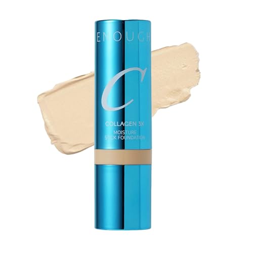 ENOUGH Collagen 3X Moisture Stick Foundation with Brush, Full Coverage Tinted Sunscreen for Face, Long-Lasting Korean Makeup, Perfect ¬´inted ¬®oisturizer with SPF 50+ (#13N Light Beige, 0.49 oz / 14g)