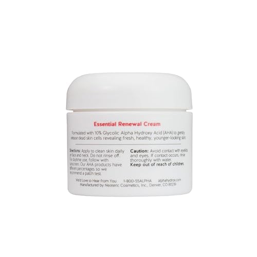 Alpha Skin Care Essential Renewal Cream, 10% Glycolic AHA, Anti-Aging Formula, Reduces Lines & Wrinkles, Hydroxy Acid Exfoliates for Smoother Skin, Normal, Sensitive or Dry Skin, 2 Oz, Pack of 3