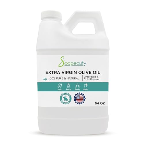 Soapeauty Extra Virgin Olive Oil | 100% Pure & Natural Unrefined Cold-Pressed Carrier Oil | Massage & Body Oil | for Skin, Face, Hair, and Soap Making | Carrier for Essential Oils - 64 Fl Oz