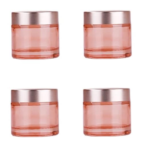 4 Packs 2 Oz/60ml Empty Jars Pink Glass Cosmetic Jar Pot Bottles with Rose Gold Lids Refillable Cosmetic Container Eye Cream Jar Pot Vials for Makeup Lotion Face Eyeshadow Lip Balms