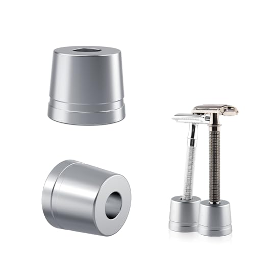 Linkidea 2 Pack Safety Razor Stand, Opening Dia 0.5" (13mm) Men's Shaving Razor Holder, Razor Holder for Bathroom Countertops Compatible with Shaving Revolution (Brushed Silver)