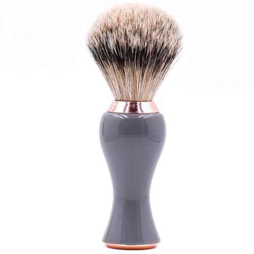 Parker Silvertip Badger Shaving Brush with Stand - Extra Dense and Extra Soft Bristles - Deluxe Gray and Rose Gold Handle - Shaving Brush for Men & Women