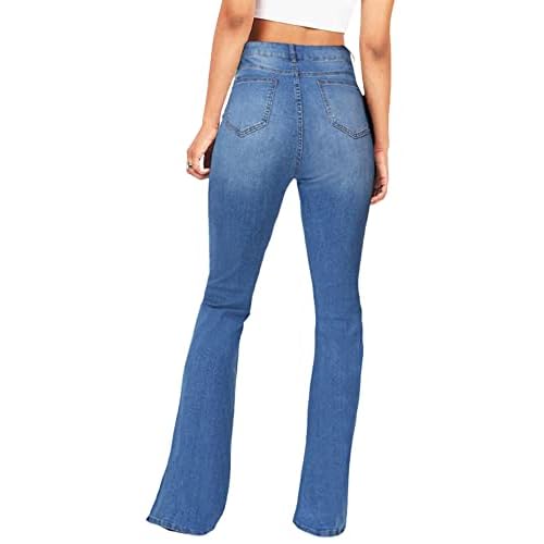 BISUAL Women's Fashion High Rise Jeans Slimming Wide Leg Stretch Denim Flare Bellbottom Jeans