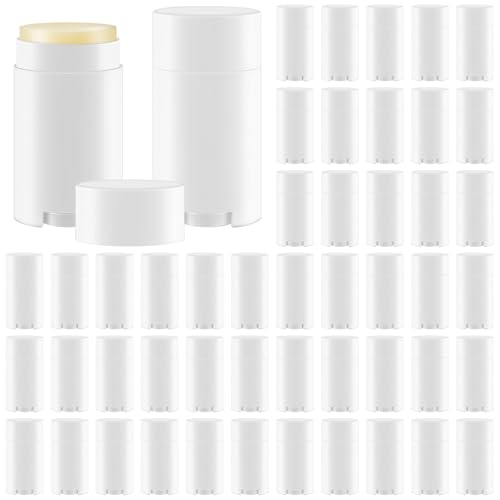 50 Pack White Empty Deodorant Containers, 75ml/2.5oz, Bottom Filling, Refillable Deodorant Tubes Lipstick Balm Tubes Twisted, Plastic Oval for Homemade DIY Aromatherapy, Balm, Lotion