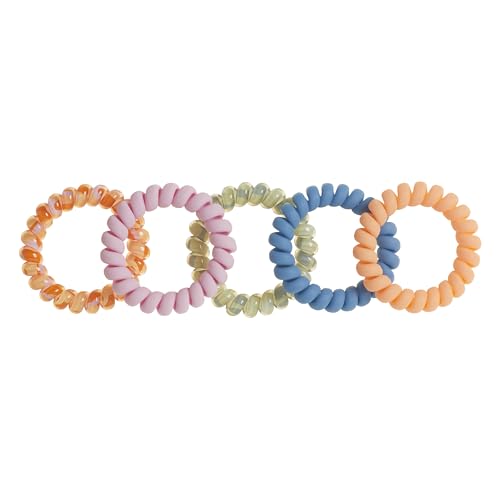 Goody X Sophia Yeshi Dentless Spiral Hair Ties, Hair Coils, Stretchable Jelly Bands Phone Cord Hair Ties, Medium-Thick Hair, Multicolor Print - 5 Ct