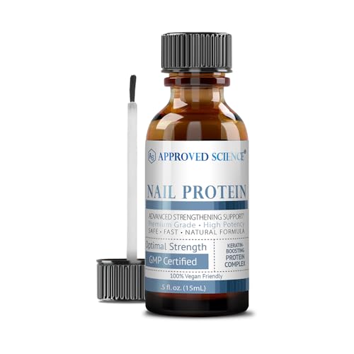Approved Science Nail Protein - Strengthen, Lengthen, Protect, Hydrate - Keratin Boosting Formula - Aloe Vera, Hydrolyzed Vegetable Protein, Lavender - 0.5 fl. Oz - 1 Bottle - Vegan