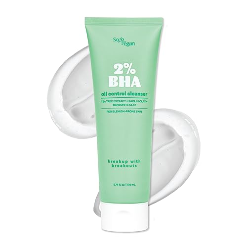 SoloVegan BHA Gel Cleanser | Lightweight, Vegan Korean Skincare for Oily, Acne-Prone Skin (Cleansing Gel, 5.74 fl.oz)