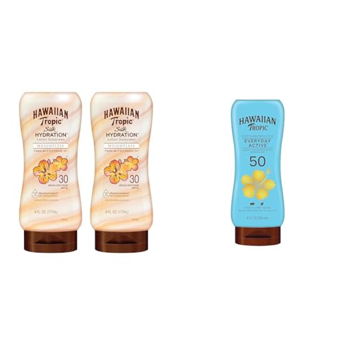 Hawaiian Tropic Weightless Hydration SPF 30 Twin Pack & Everyday Active SPF 50 Sunscreen Lotions Bundle