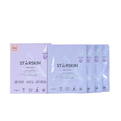 STARSKIN Magic Hour, Exfoliating Foot Mask Sock with Lactic and Glycolic Acid, Gently Removes Calluses and Dead Skin for Effective Peeling, K Beauty Skincare (4 Pack)