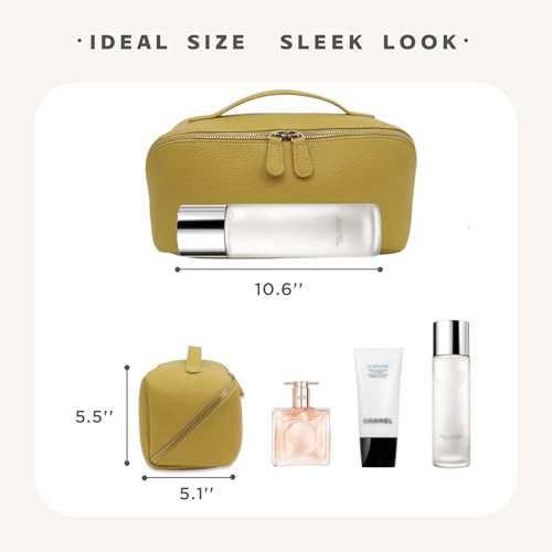 Travel Makeup Bag ? Large Cosmetic Organizer with Waterproof PU Leather, Smooth Double Zipper & Tear-Resistant Lining, Toiletry Pouch for Women (Yellow)