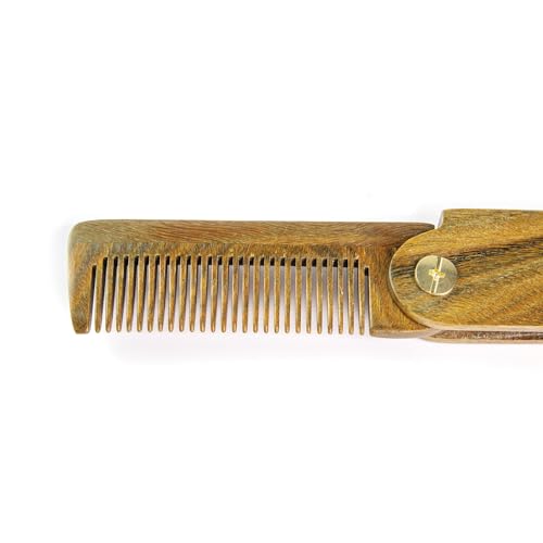 Wooden Beard Comb For Men - Psalm 25:9, Faithful Servant - Sandalwood Smooth Gliding Pocket Beard Comb w/Engraved Bible Verse, Beard & Mustache Folding Comb For Men As Gifts For Christian Men