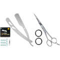 Equinox Professional Straight Edge Razor with 100 Single Derby Straight Razor Blades and Professional Hair Cutting Scissors
