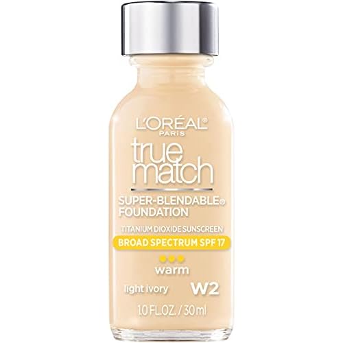 L'Oreal Paris Makeup True Match Super-Blendable Liquid Foundation, Light Ivory W2, 1 Fl Oz, 1 Count