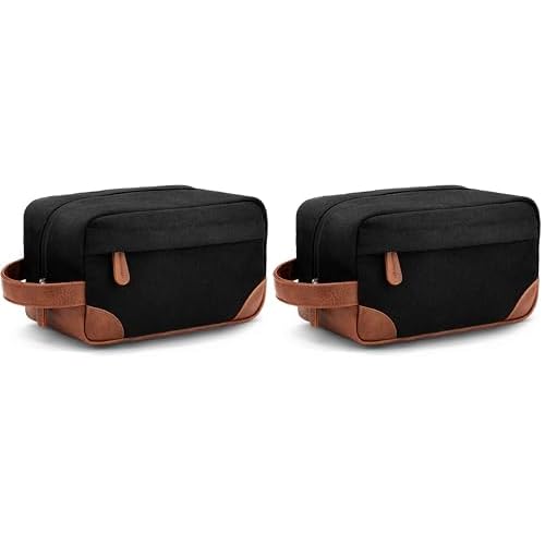 Vorspack Travel Toiletry Bag - Hanging Toiletry Bag for Men Water Resistant Canvas Shaving Bag with Large Capacity for Travel - Black (Pack of 2)
