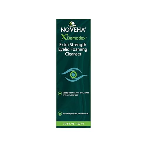 NOVEHA Demodex Eyelid Cleanser Foam | Extra Strength Tea Tree Oil Formula | Daily Face Wash For Eyelash, Demodex, MGD, Stye Eyes, Eye Irritations & Skin Dryness, 3.38 fl. oz. (100ml) - (Pack of 2)
