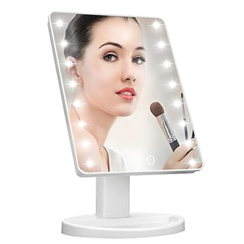 KOOKIN Lighted Vanity Makeup Mirror 16 Led Lights 180 Degree Rotation Lighted Makeup Mirror Touch Screen Adjusted Brightness Desk Mirrors USB Dual Supply Bathroom Light Up Makeup Mirrors (White)