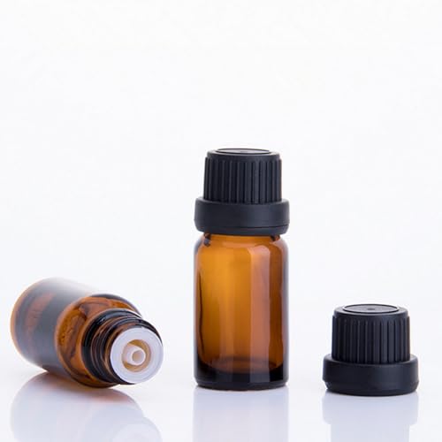 50Pack Set 10ML Amber Glass Bottle with Orifice Reducer and Cap Small Essential Oil Vials (10ML)