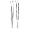 HARFINGTON 2pcs Stainless Steel Tweezers 6.1 Inch Long Handle Curved Serrated Tip Tweezers Multi Purpose for Craft Gardening Industrial Work Laboratory Use Cooking, Silver