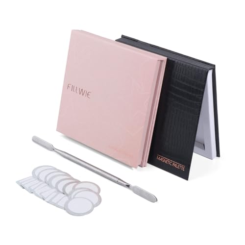 Pink&Black Magnetic Refillable Makeup Palette with Mirror ? Lightweight, Durable, Travel-Ready Case for Eyeshadow, Blush, Lipstick ? Includes Spatula & 20 Stickers ? Small, Waterproof Paperboard