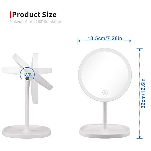LED Lighted Makeup Mirror, Circle, 7"L x 7"W 12.48"H, White, Rechargeable, Cordless, Standing/Leaning, Compact