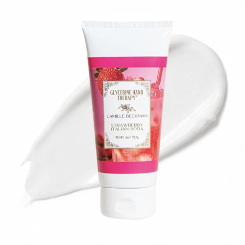 Camille Beckman Glycerine Hand Therapy Cream, Strawberry Italian Soda, Ultra Moisturizing Hand Cream for Dry, Cracked Hands, Non-Greasy, Paraben-Free, Made in USA, 6 Ounce
