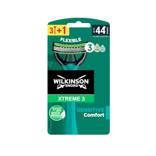 Wilkinson Sword Xtreme 3 Sensitive Disposable Razor Pack of 3, Plus 1 Free