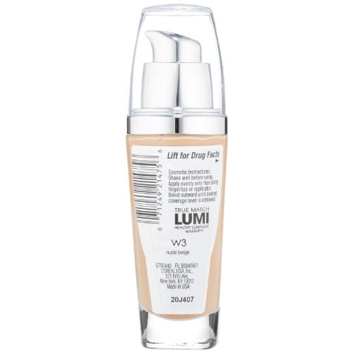L'Or?al Paris True Match Lumi Healthy Luminous Makeup, W3 Nude Beige, 1 fl. oz.