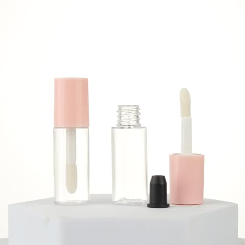 COSIDEA 10pcs 3ml empty lip gloss tubes with wand 0.1OZ Round mini Pink lipgloss tube container for DIY cosmetics packing
