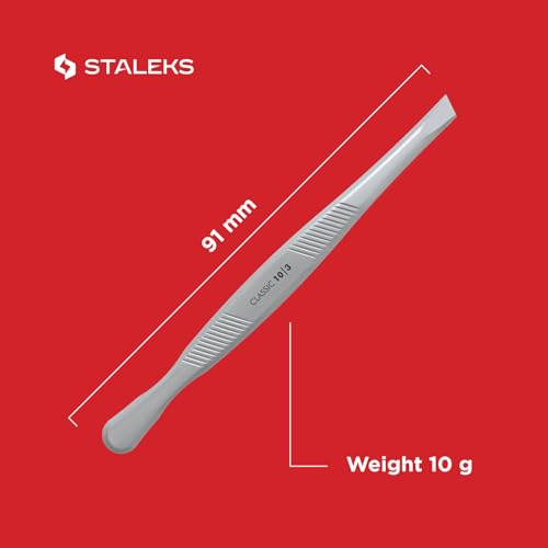 STALEKS CLASSIC 10 Type 3 Eyebrow Tweezers ? Wide Beveled Stainless Steel for Thick Brows & Comfortable Home Hair Removal