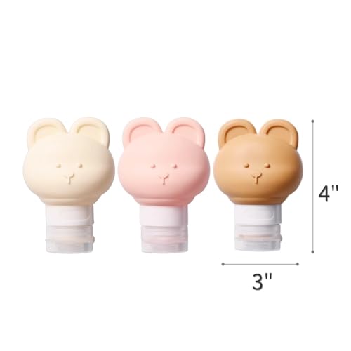 Cute Bear Travel Bottles Set for Toiletries 3 Pack 2.8oz 80ML Leak Proof Silicone Containers for Conditioner Shampoo Lotion (Mix color)