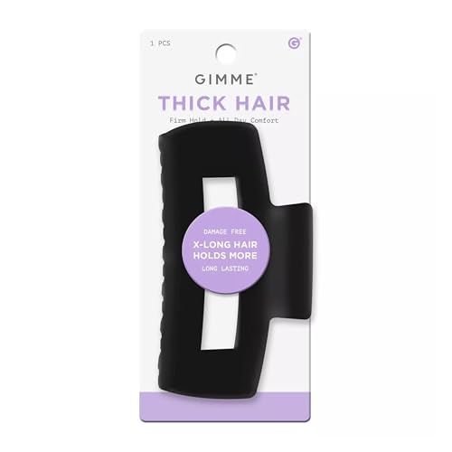 Gimme Beauty Large Cavity Claw Clip - Strong Hold Hair Accessory for Thick, Long Hair - Break-Resistant Rectangle Clip with No-Slip Grip - Black